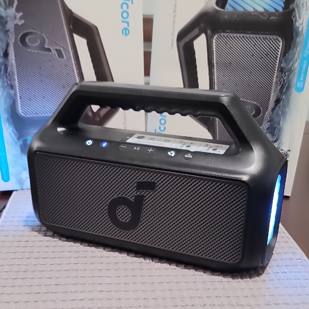 Anker Black Portable Bluetooth Speaker with Blue Accent Lights